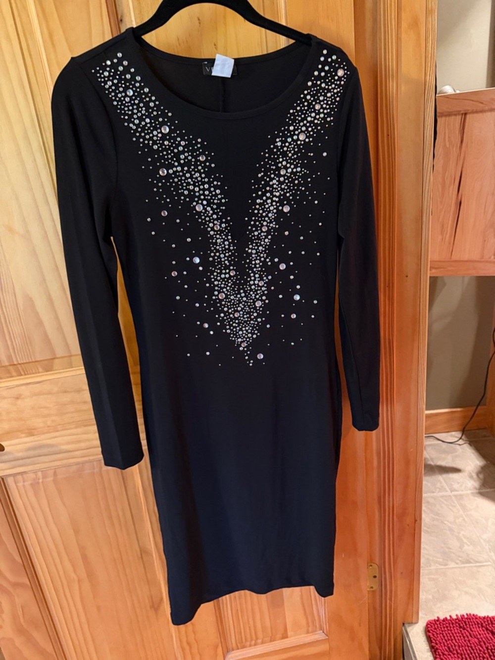 VENUS Black Long Sleeve Crystal-Detail Sheath Dress